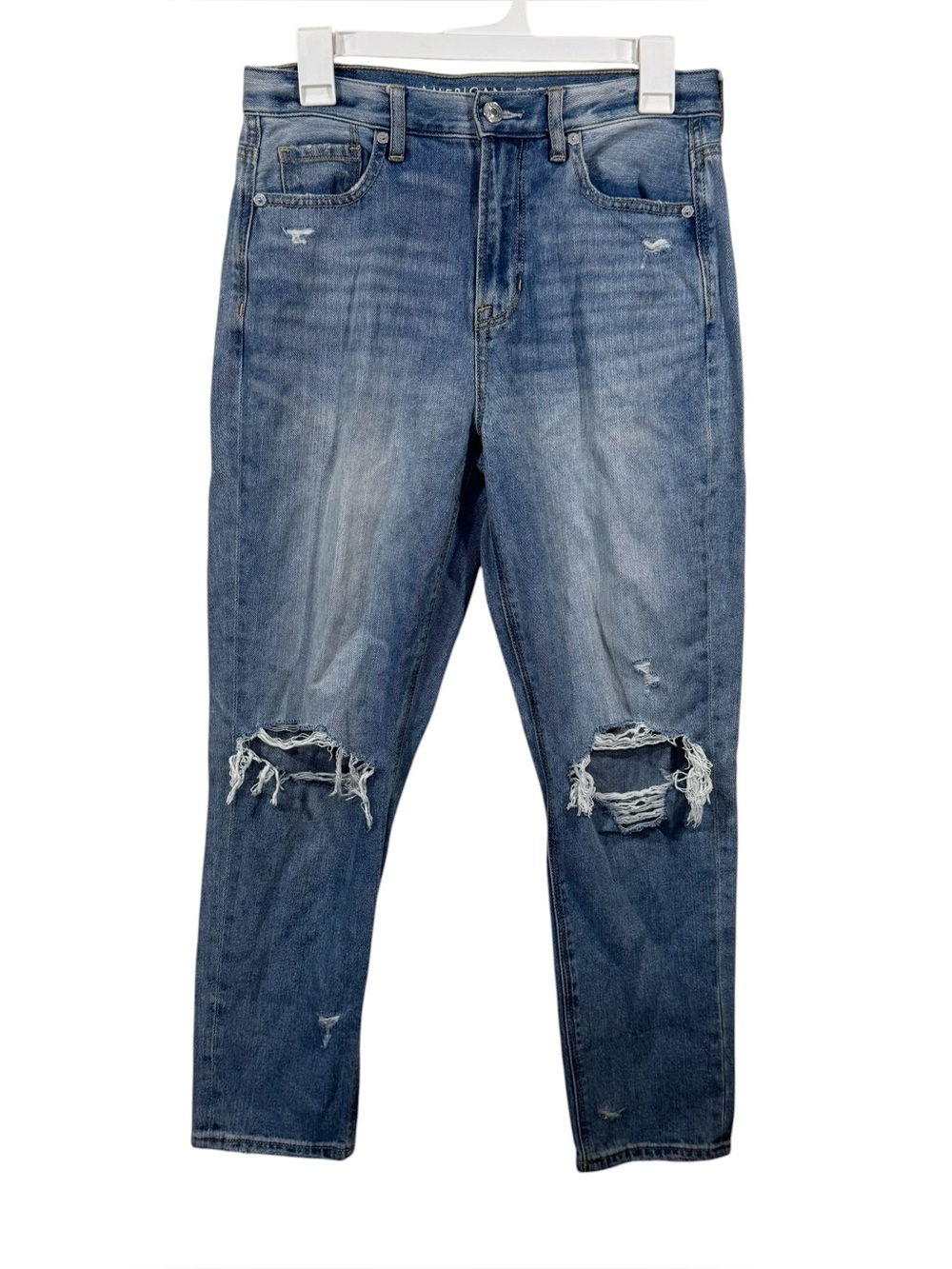 American Eagle Medium Wash Distressed Straight Leg Relaxed Mom Jeans